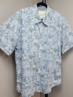 Weatherproof Mens Light Blue Tropical Print ShortSleeve Shirt ButtonUp Top Sz XL